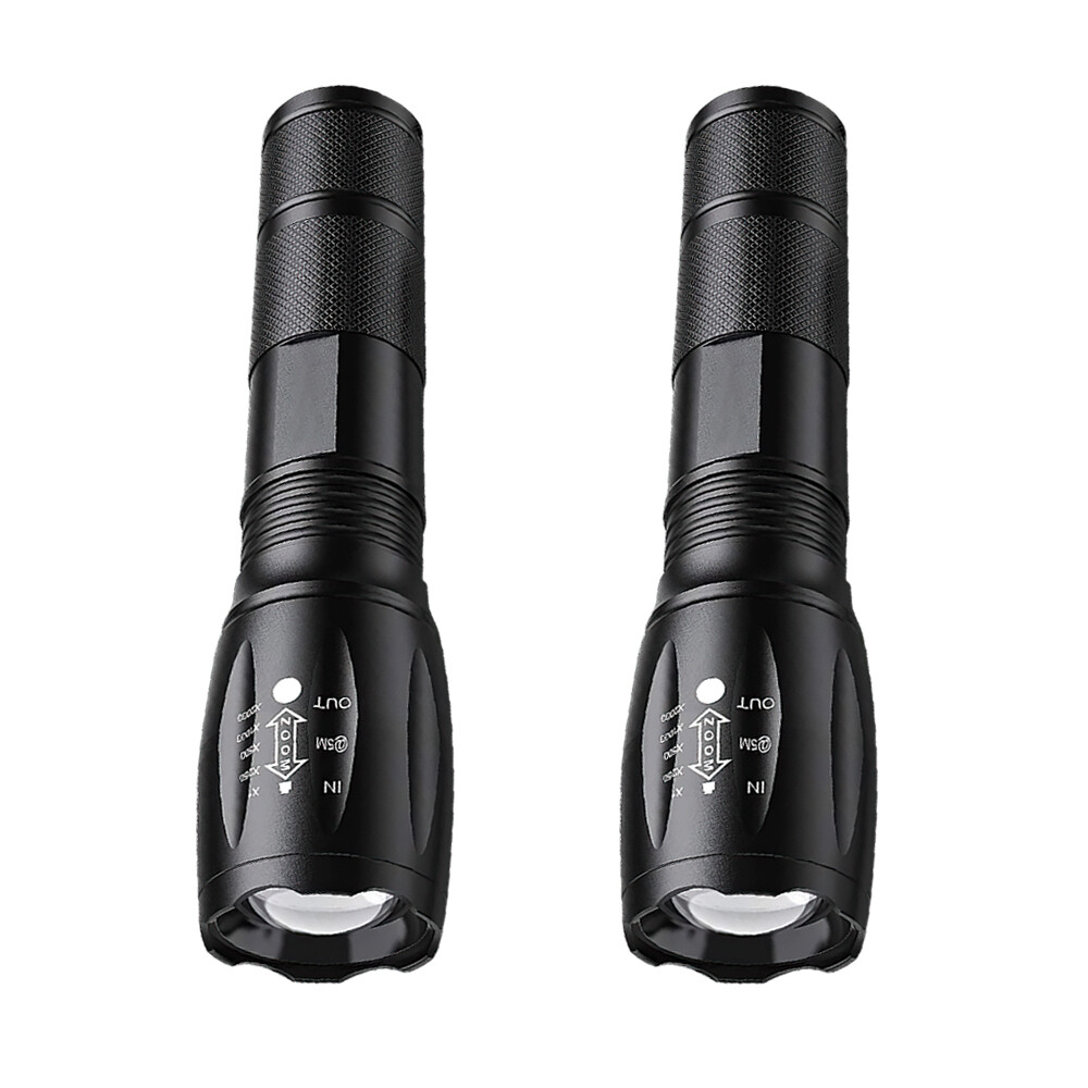 2 Pack Super-Bright LED Tactical Military Flashlight Torch 5 Modes Zoomable Lamp