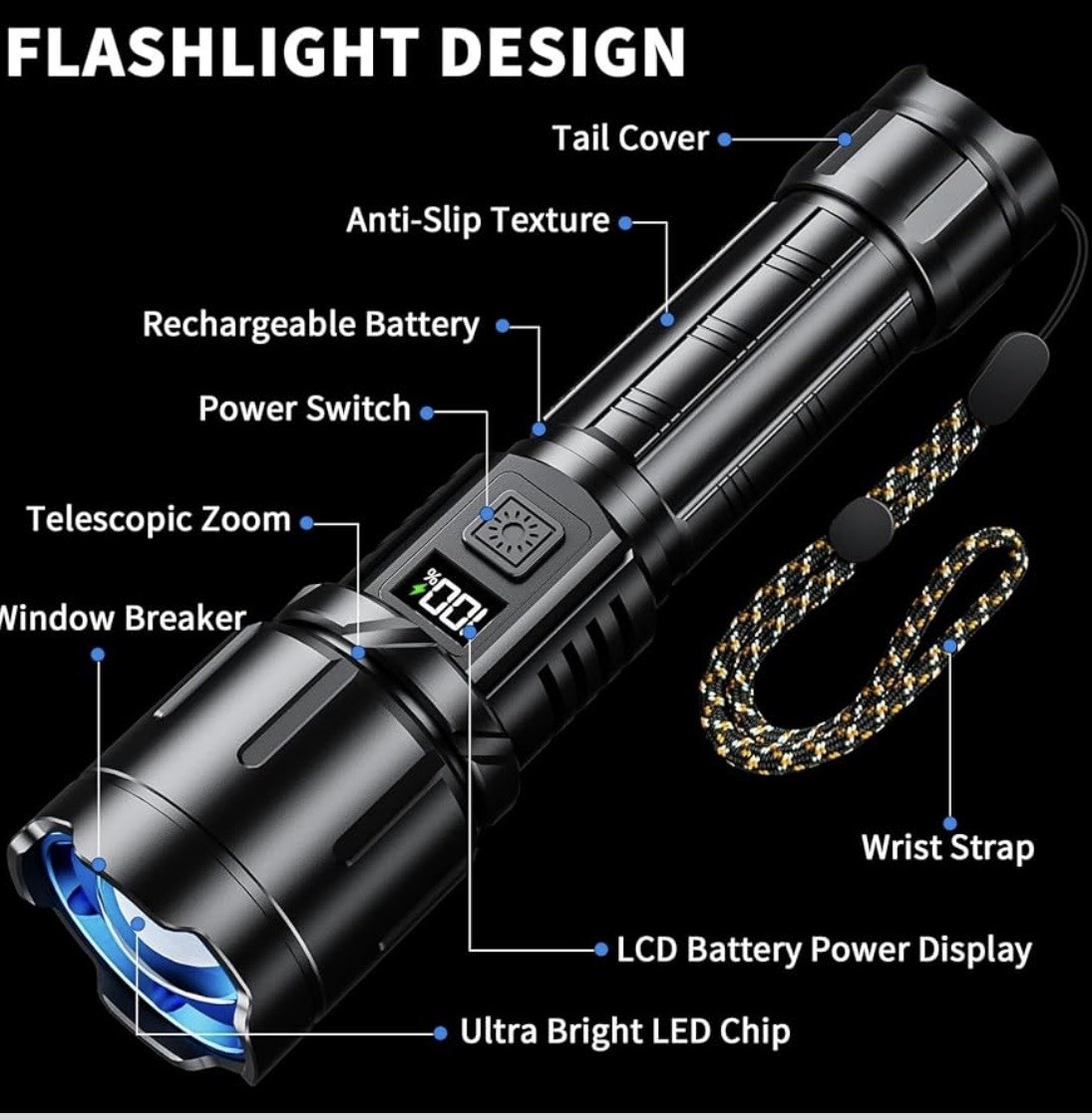 Rechargeable Flashlight 99000 High Lumens