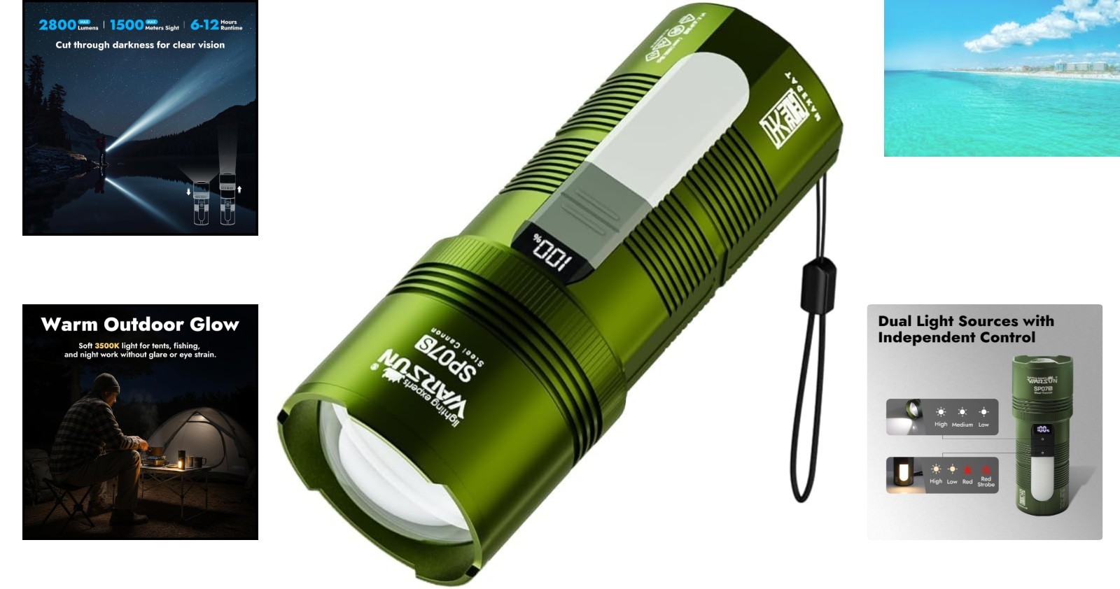 SP07S Rechargeable Spotlight – 2800 Lumens LED, Zoomable Beam for Outdoor Tasks