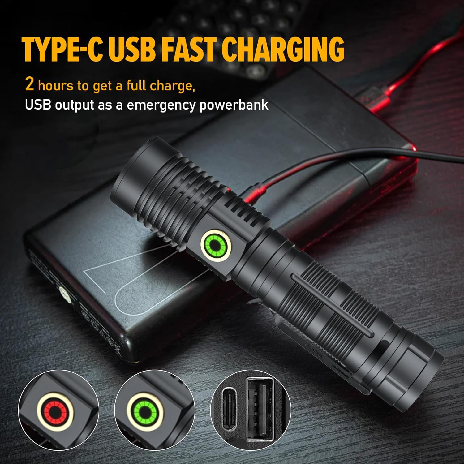 Rechargeable Magnetic Flashlight 20000 High Lumens – 1500 Meters Long Beam Super