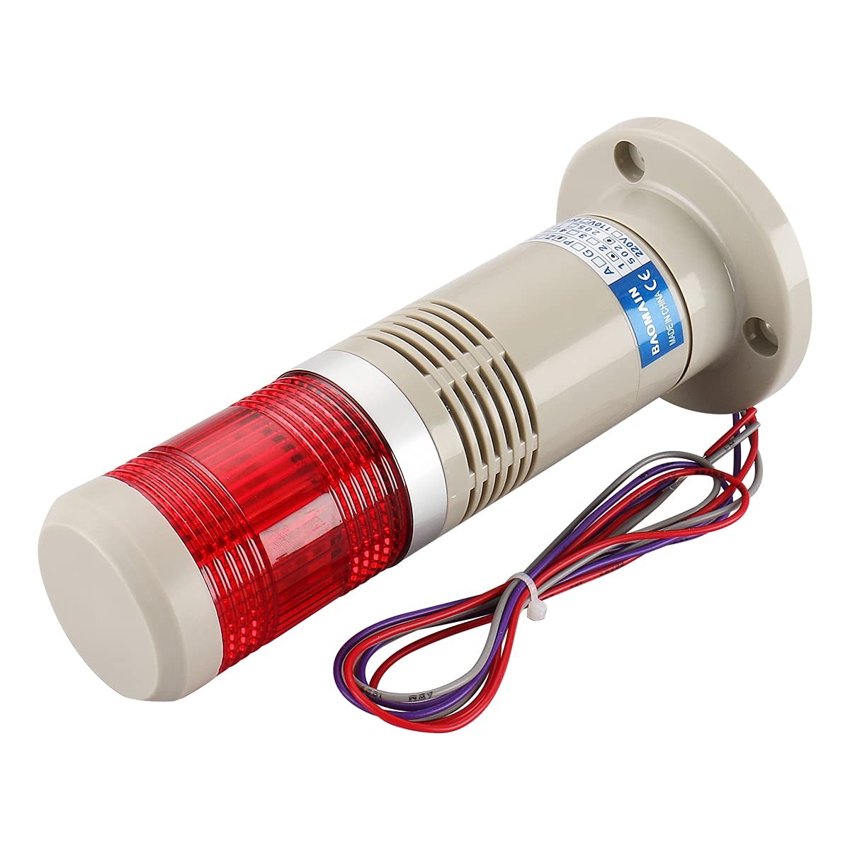 BAOMAIN 110V AC Industrial Signal Tower Light with Buzzer, Red LED Continuous…