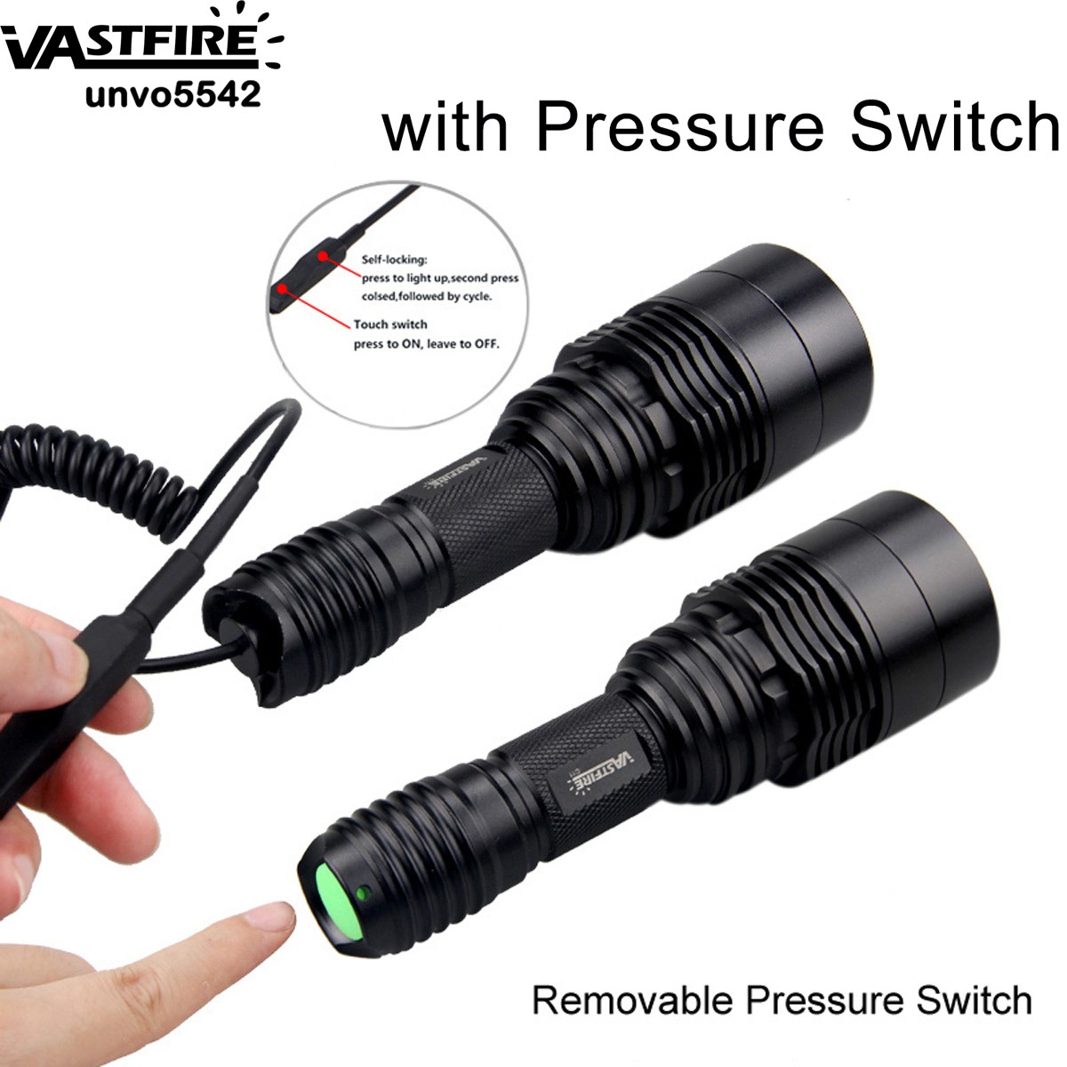 Red Green White LED Flashlight Torch Hunting Light with 2 Scope Mount 20mm Rail