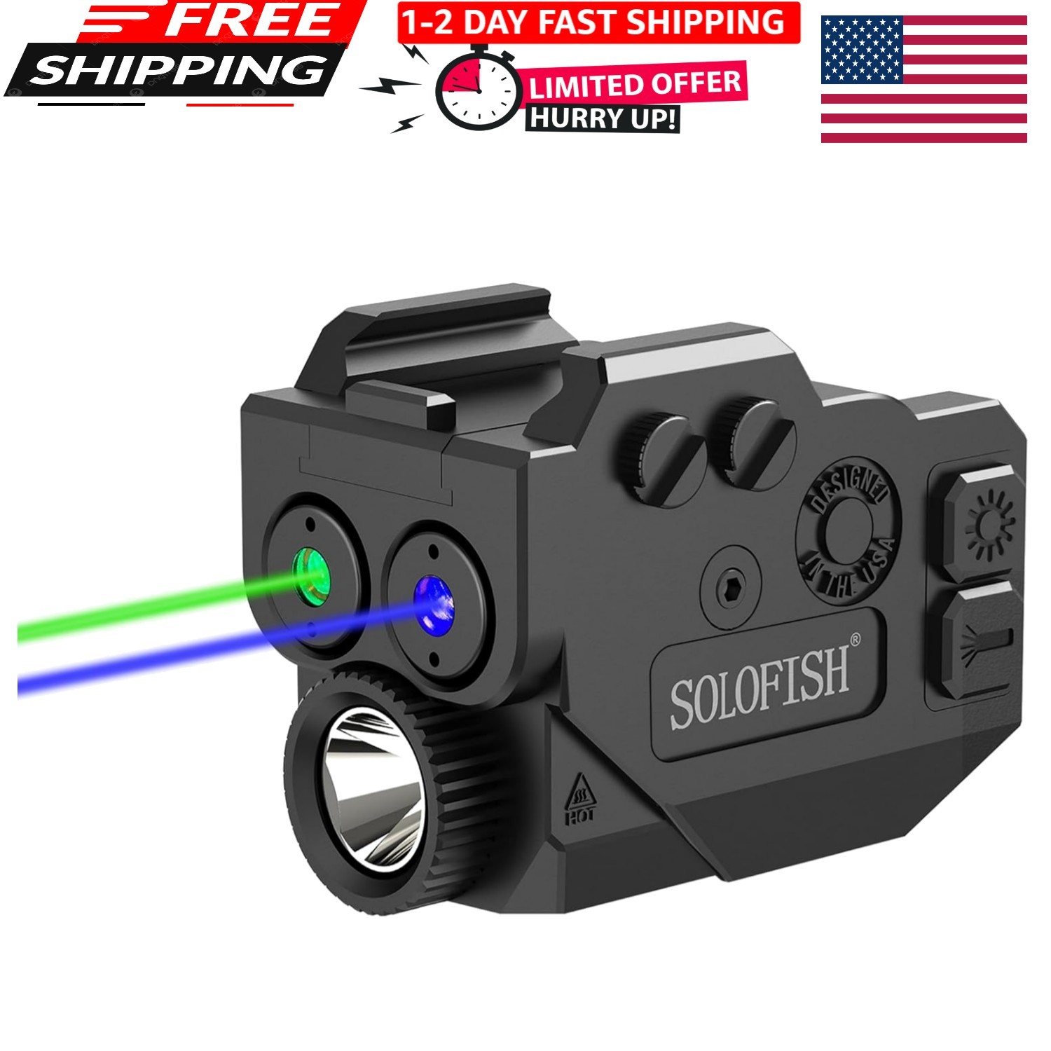SOLOFISH 500lm Pistol Light and Purple/Infrared (IR)/Green Blue Beam Combo