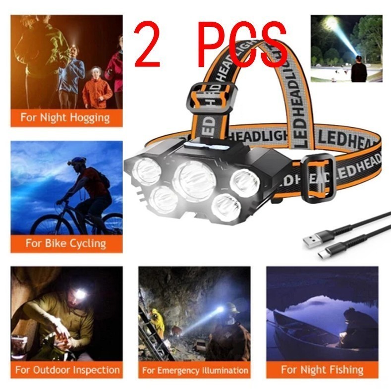 2Packs 25000LM LED HEADLAMP Rechargeable Headlight Zoomable Head Torch Lamp#&+#-