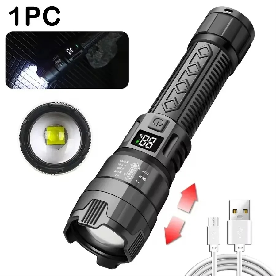 350000000 Lumen Super Bright LED Tactical Flashlight Rechargeable LED Work Light
