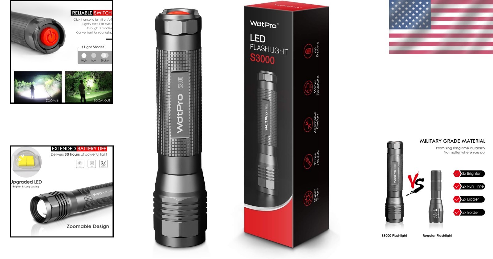 Compact S3000 LED Flashlight – 1600 Lumens, Abrasion Resistant & Powerful