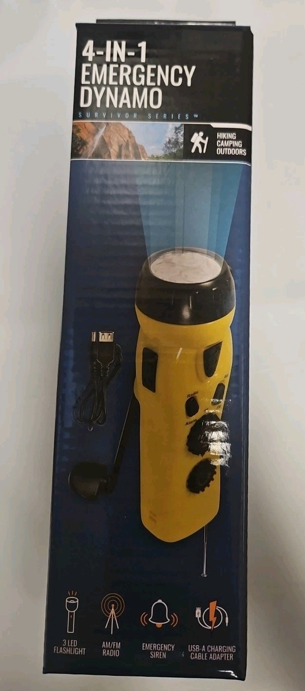 Flashlight Emergency Radio 7 1/2″ 3 LED 4-IN-1 Dynamo Hand Crank Power Survivor
