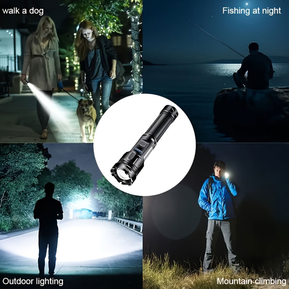 2Pack COB LED Flashlight USB Rechargeable Zoomable White & Red Light for Camping