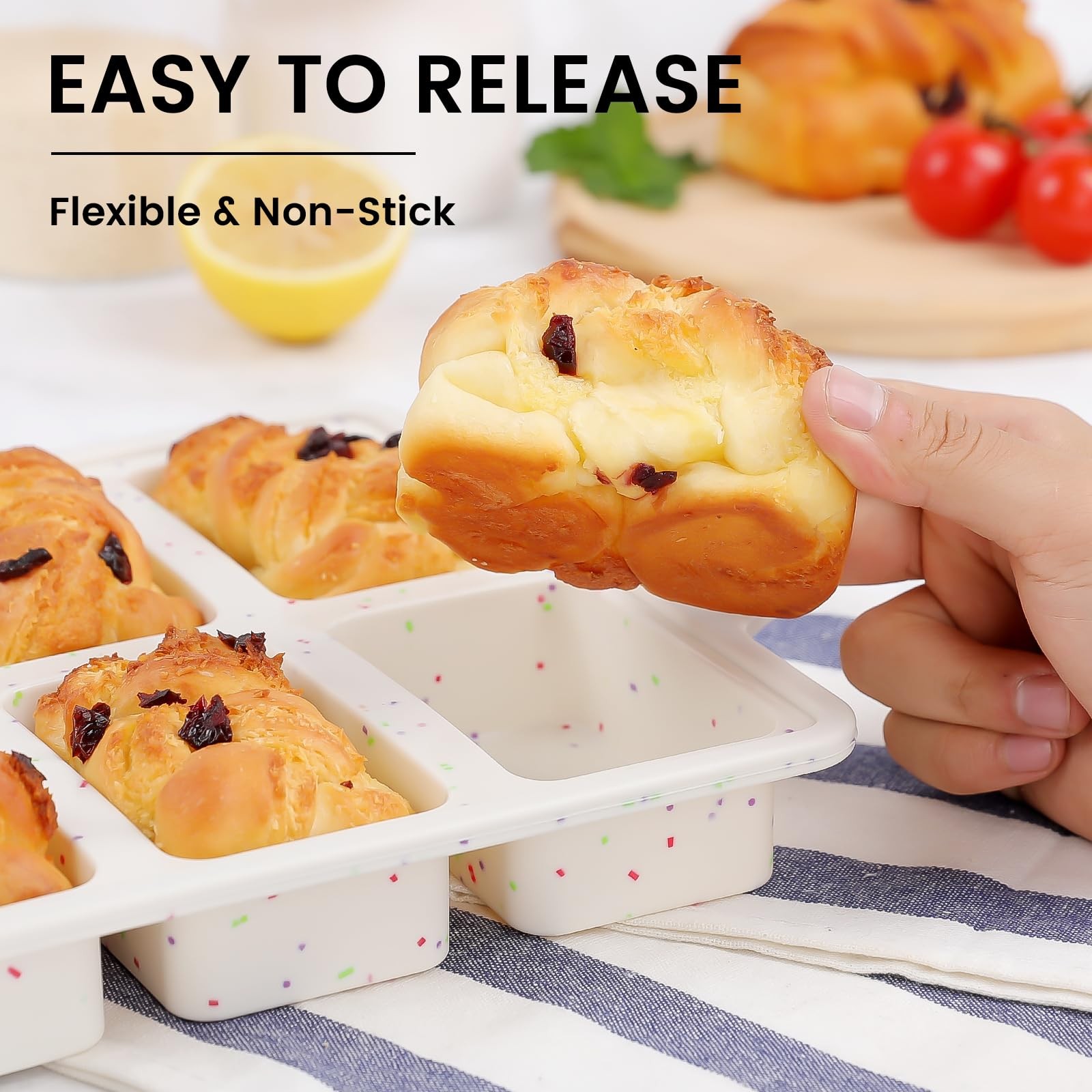 Vinino Silicone Mini Loaf Pans with Metal Reinforced Frame-1 Loaf, Cream