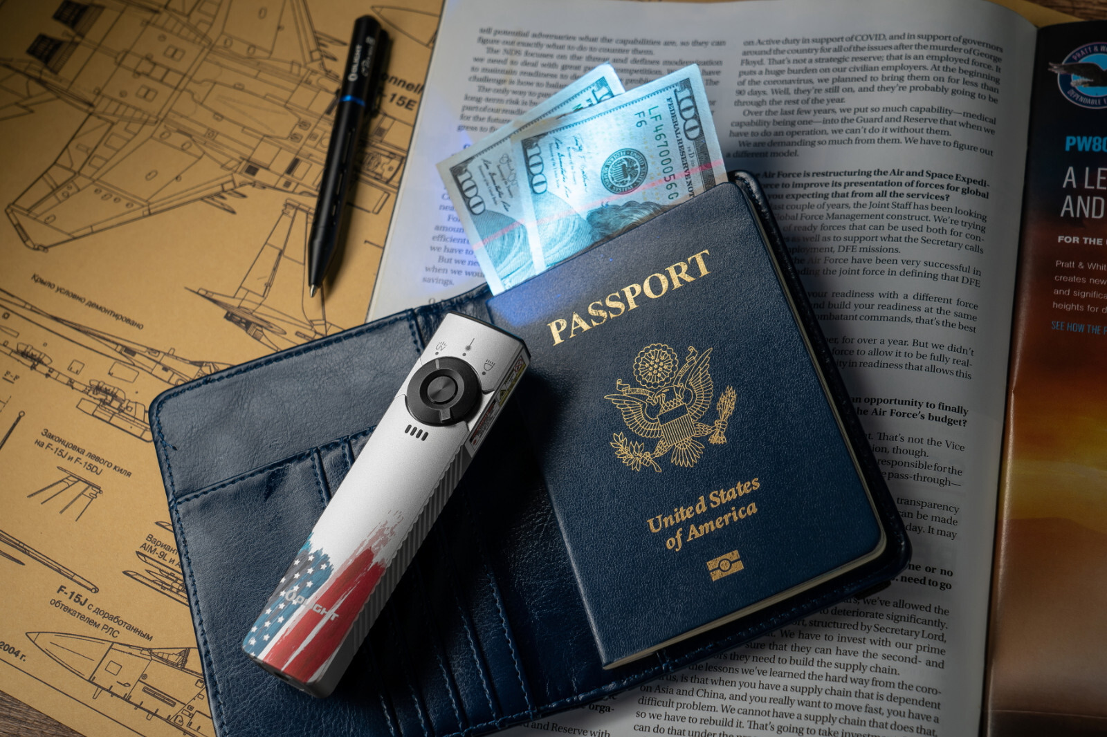 Olight Arkfeld Pro Stars & Stripes Flat EDC Flashlight, CW/Green Beam/UV, 1300 L