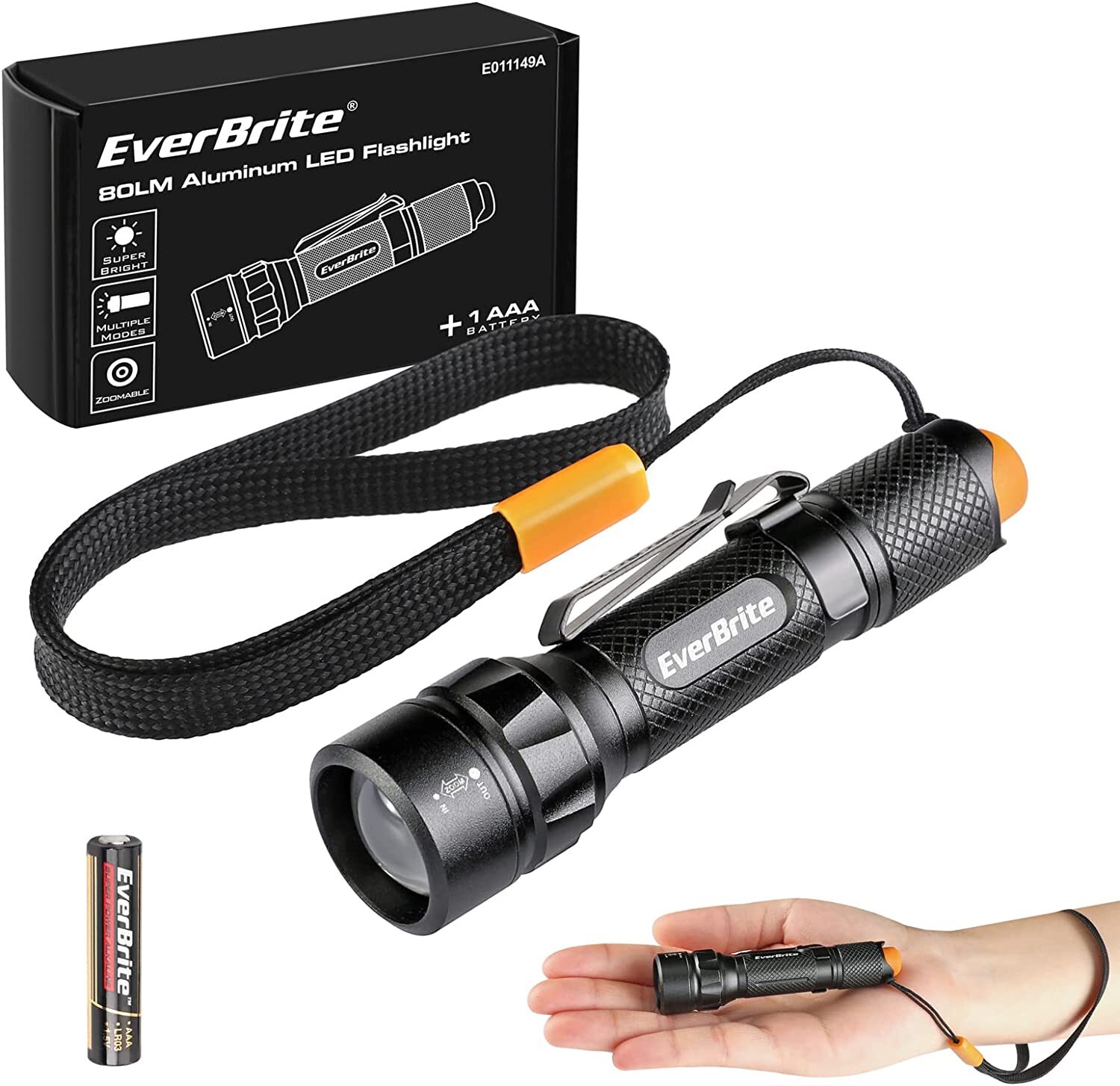 EverBrite Super LED Flashlight 3 Lighting Modes Adjustable Focus 80LM/150LM NEW