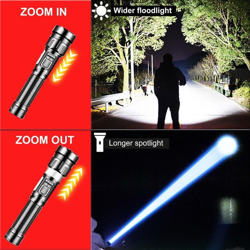 Super Bright Portable LED Flashlight USB Rechargeable Zoom Camping Hiking Lamps