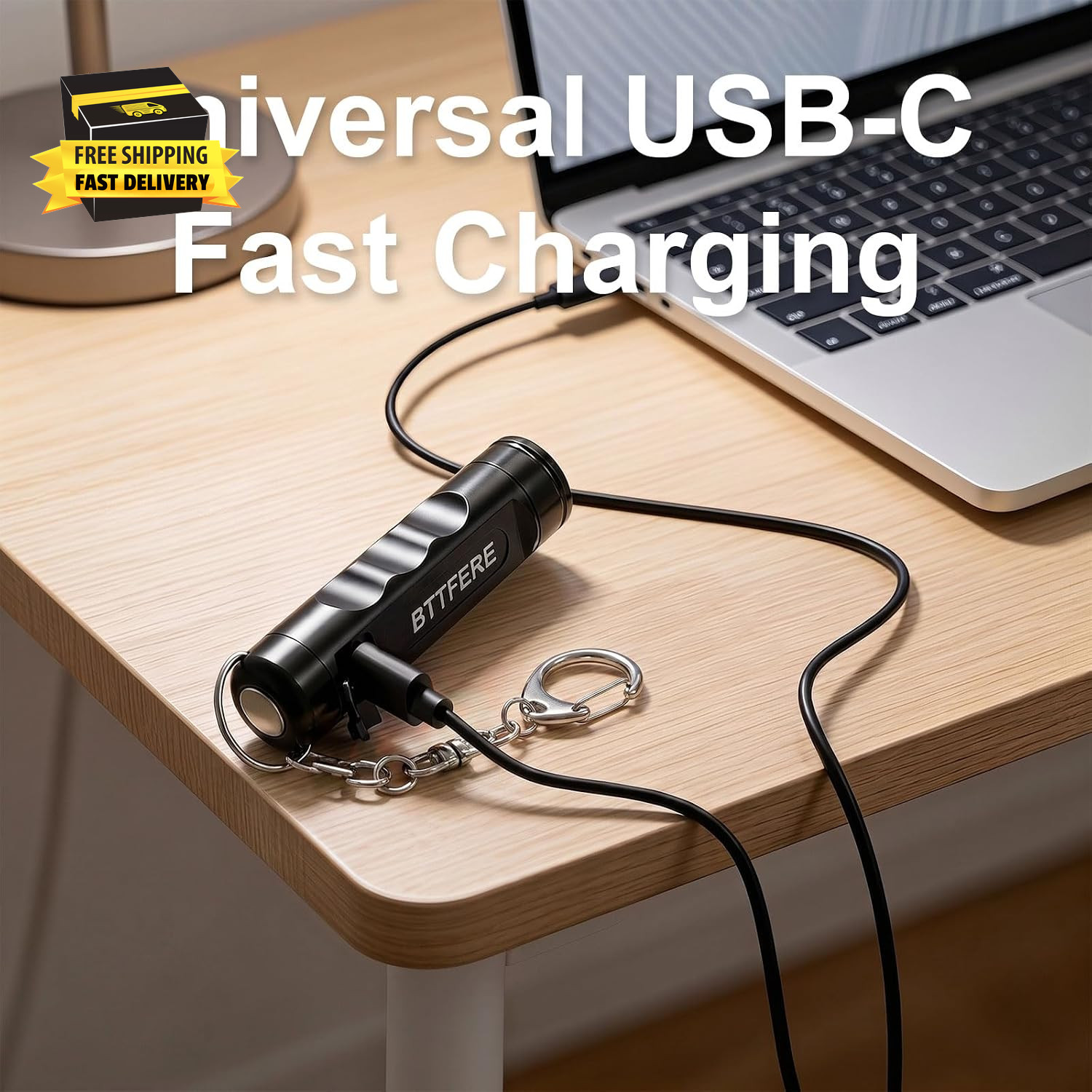 Bright Mini Keychain Flashlight with Magnetic Base, Tiny USB-C Rechargeable LED