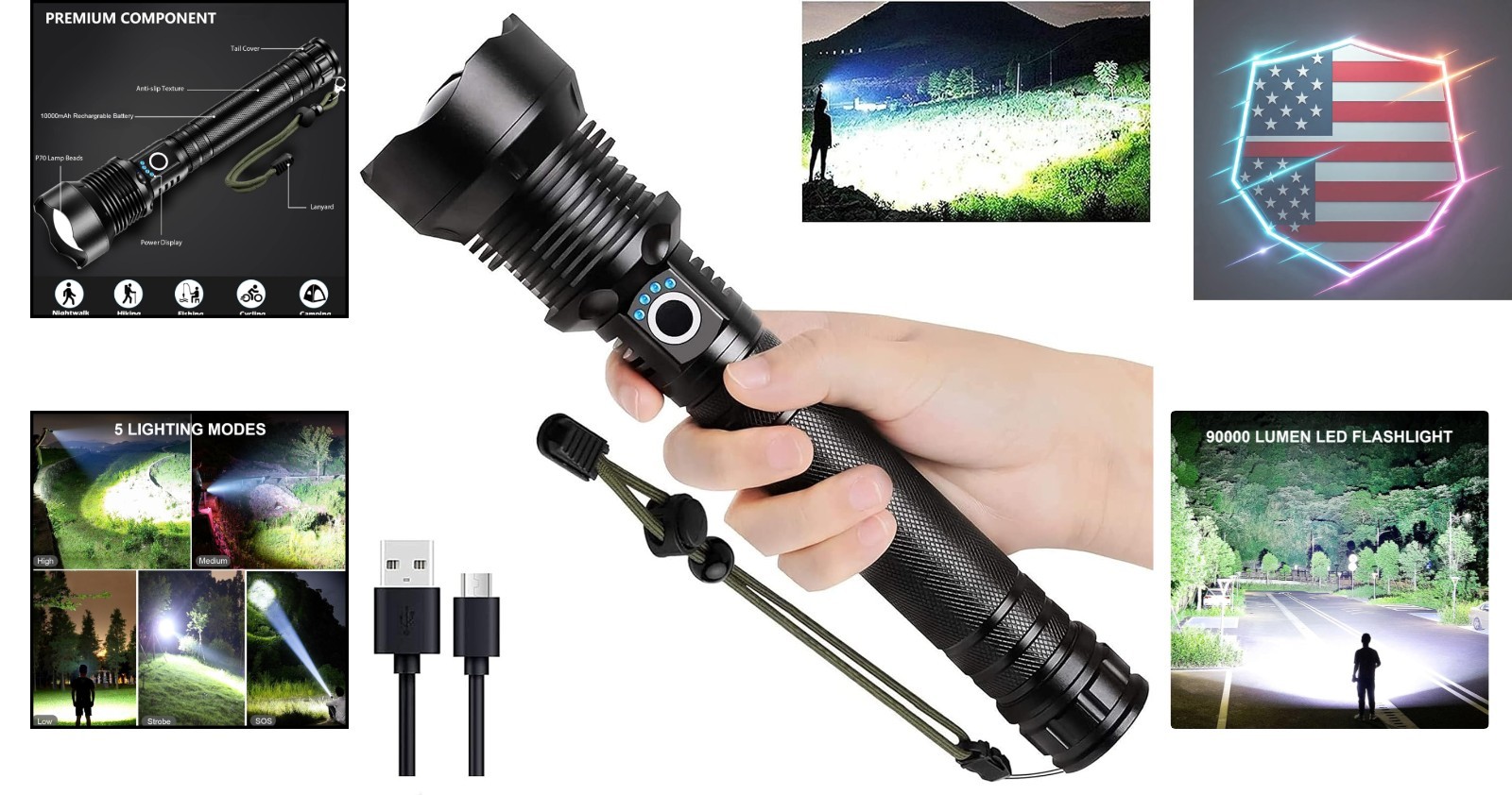 Rechargeable LED Flashlights High Lumens, 90,000 Lumens Super Bright Flashlig…