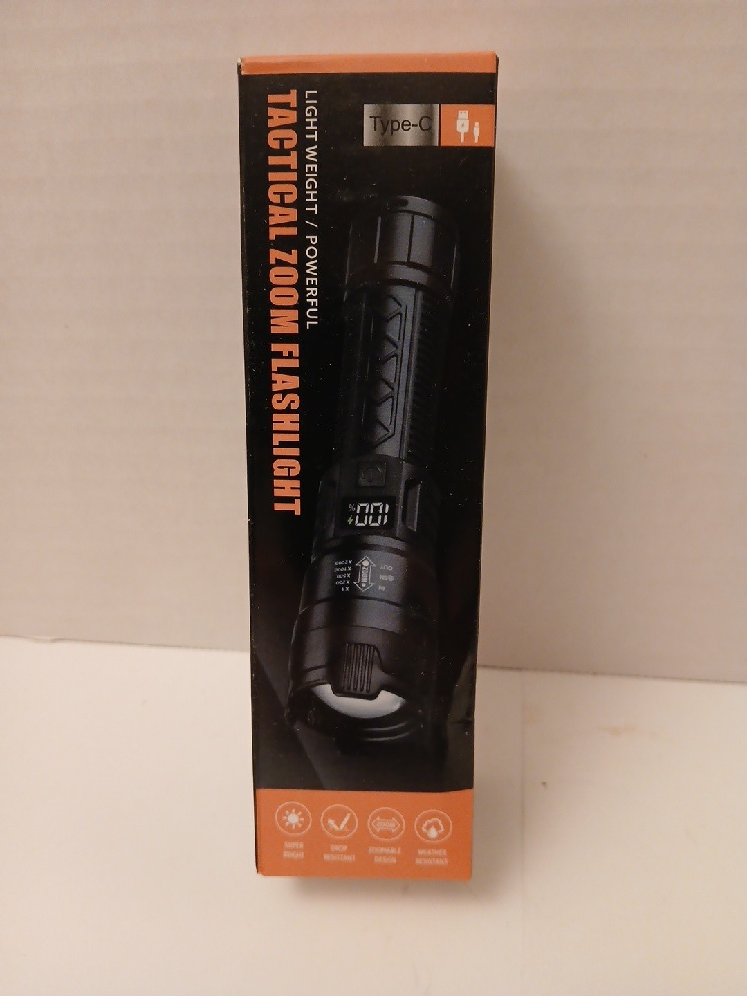 Lightweight Powerful Tactical Zoom Flashlight Black Super Bright Type C Charger
