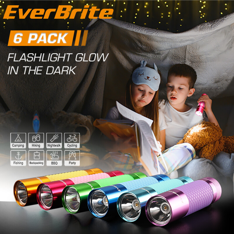 EverBrite 6-Pack Mini Flashlights with 18XAAA Batteries Aluminum LED Flashlights