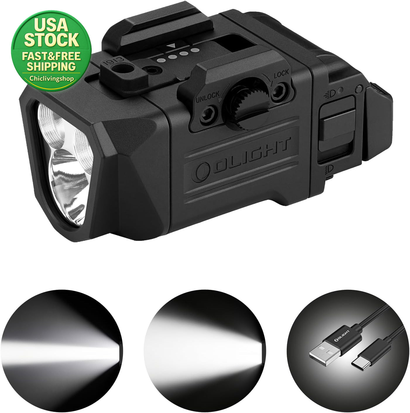 PL X Tactical Flashlight USB-C Rechargeable 1200 Lumens Spotlight Black
