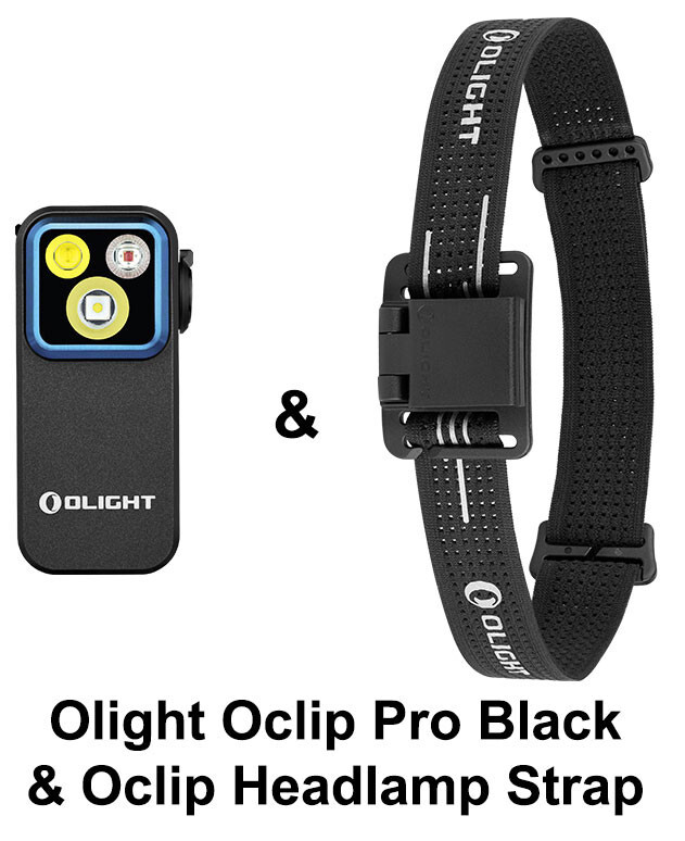 Olight Oclip Pro Black Clip on Flashlight & Oclip Headlamp Strap