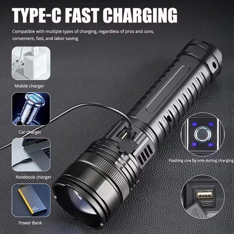 Rechargeable 990000LM LED Flashlight Tactical Police Super Bright Torch Zoomable