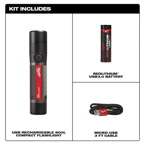 MILWAUKEE USB Rechargeable 800L Pocket Portable Compact Flashlight 2160-21