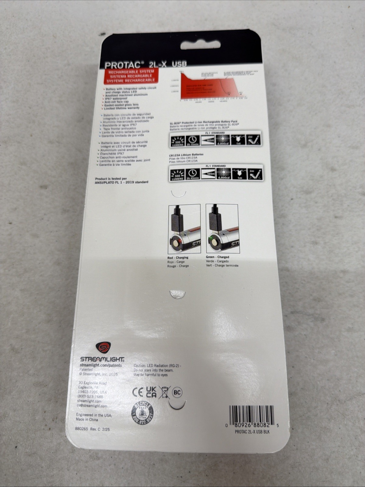 Streamlight ProTac 2L-X USB 18650 USB Battery, USB Cord And Holster Clam