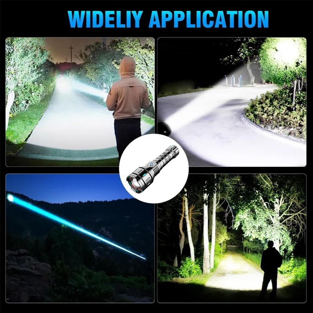 30W Strong White Laser LEP Flashlight Torch Zoomable USB Charging With Luminous