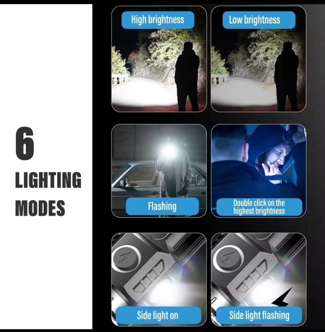 Mini LED Flashlight EDC Camping Light + Magnetic Base + Side Lights & Lampshade
