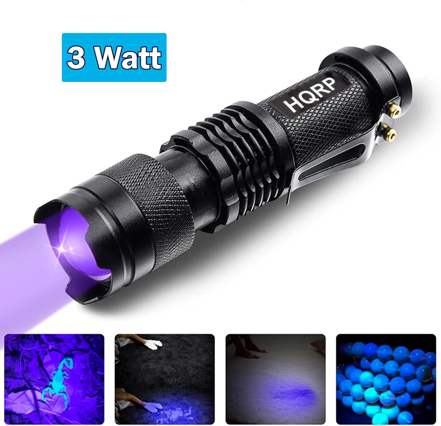 HQRP 3W UV 365 nM LED Ultra Violet Black Light Vaseline Uranium Glass Detector