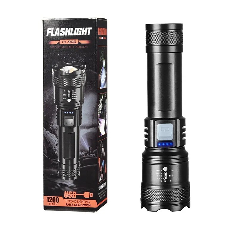 10000 lumen 3 mode waterproof tactical led flashlight usb charge