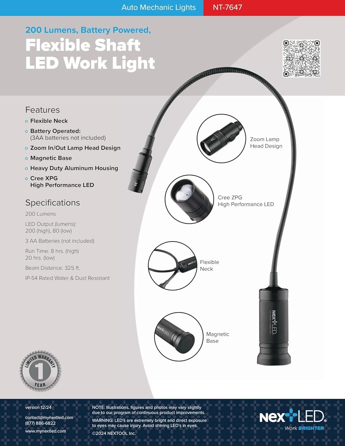 Durable Gooseneck Flashlight with Cree LED Technology and Magnetic Holding Power