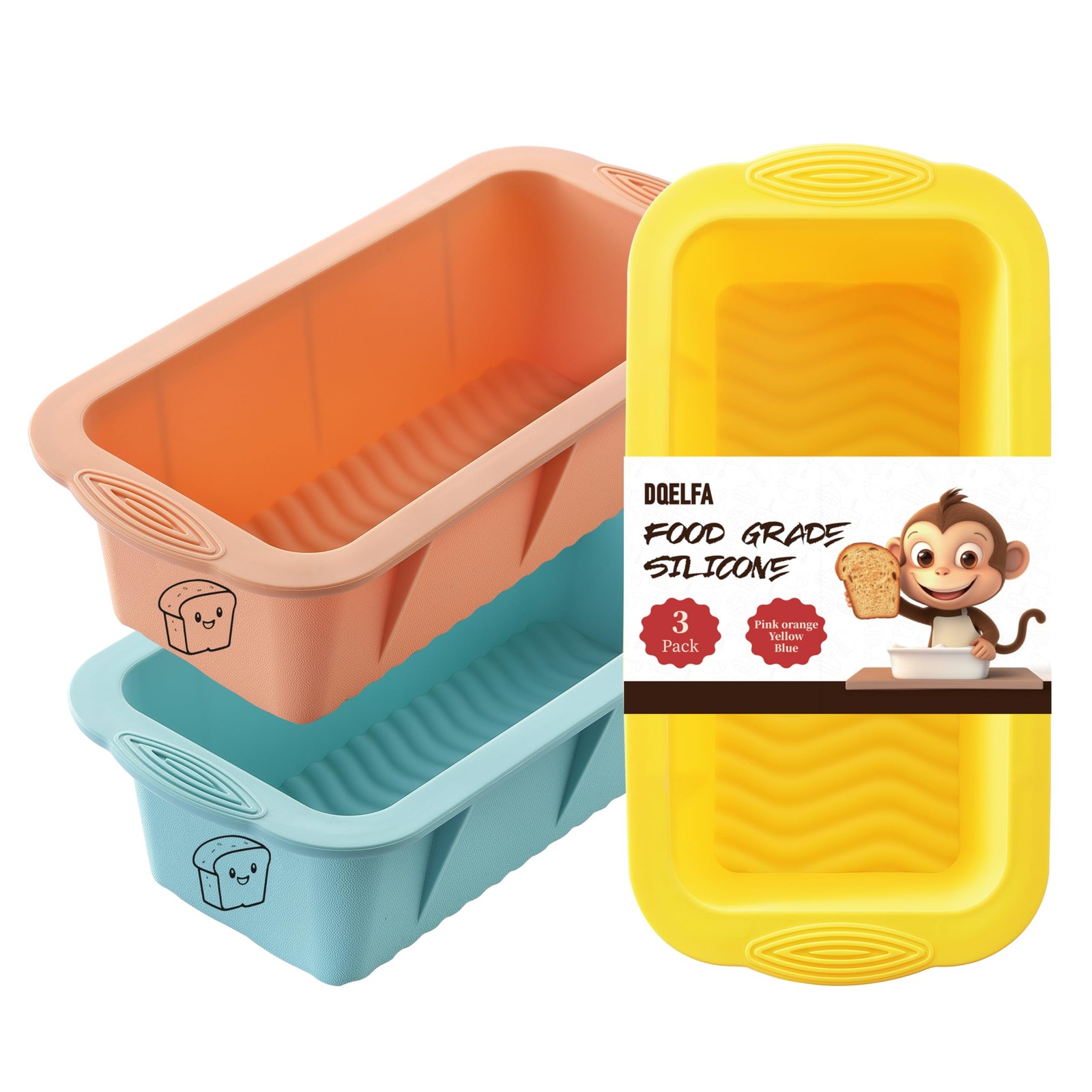 DAJLFA Silicone Bread Loaf Pan, 3 PCS 9.8*4.8, Orange Pink + Yellow + Blue
