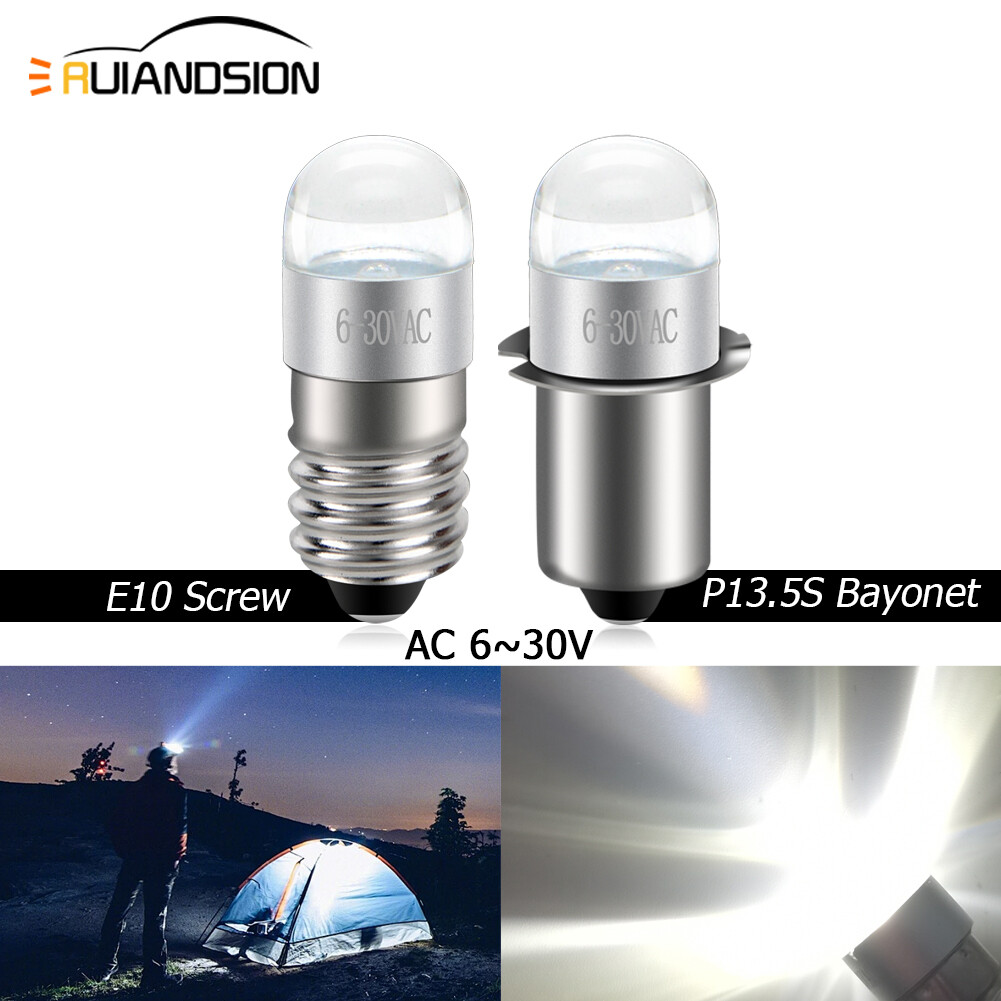 Ruiandsion 6V 12V 18V 24V E10 LED Bulb Bayonet P13.5S For Torch Light White