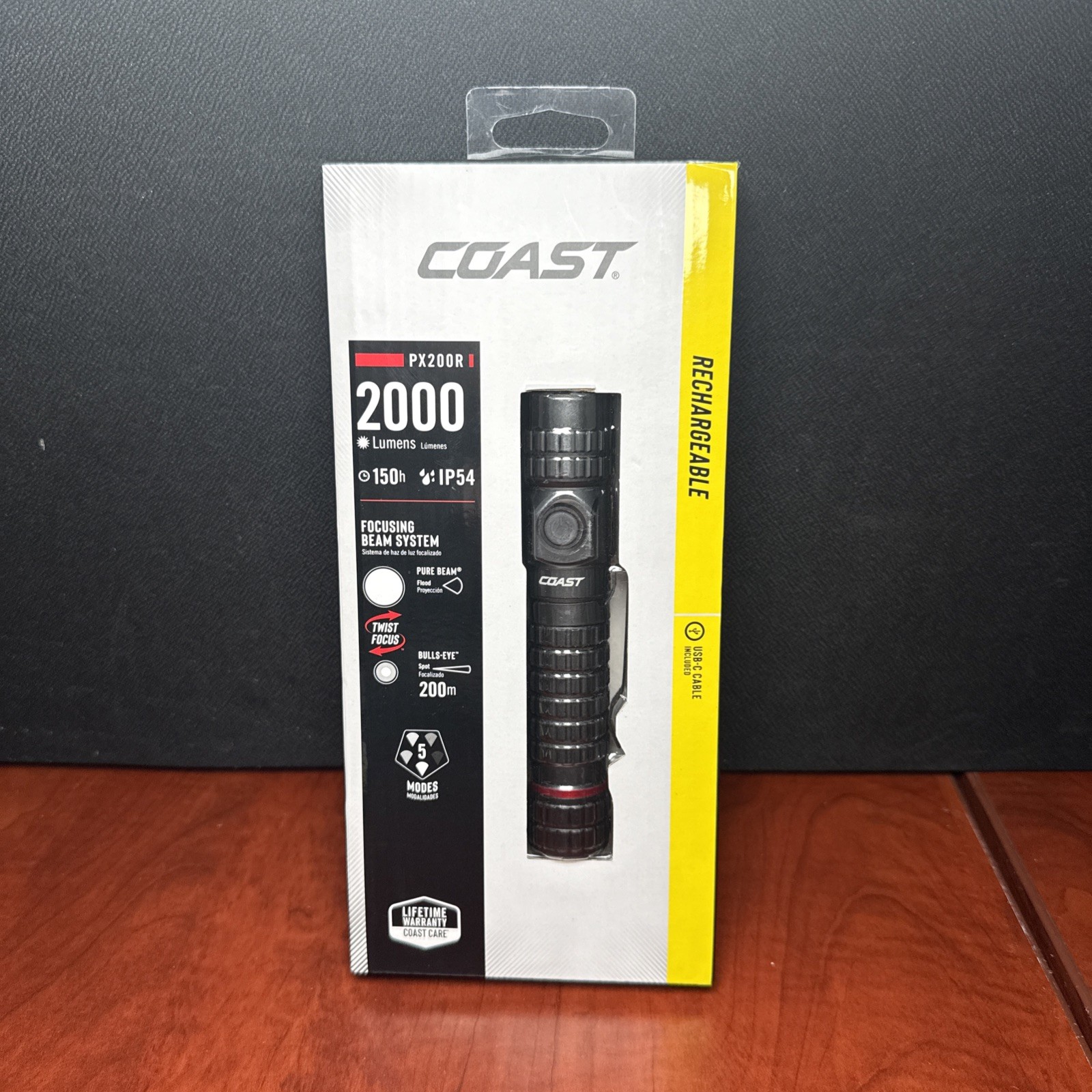 COAST PX200R Rechargeable Flashlight – 2000 Lumens, 5 Modes, USB-C, IP54 (2488)