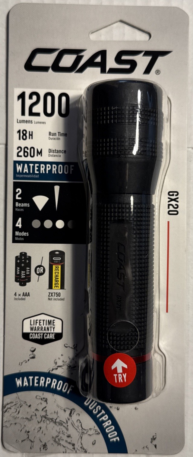 Coast GX20 – 1,200 Lumens 18 H Run Time 260 M Distance 4xAAA waterproof