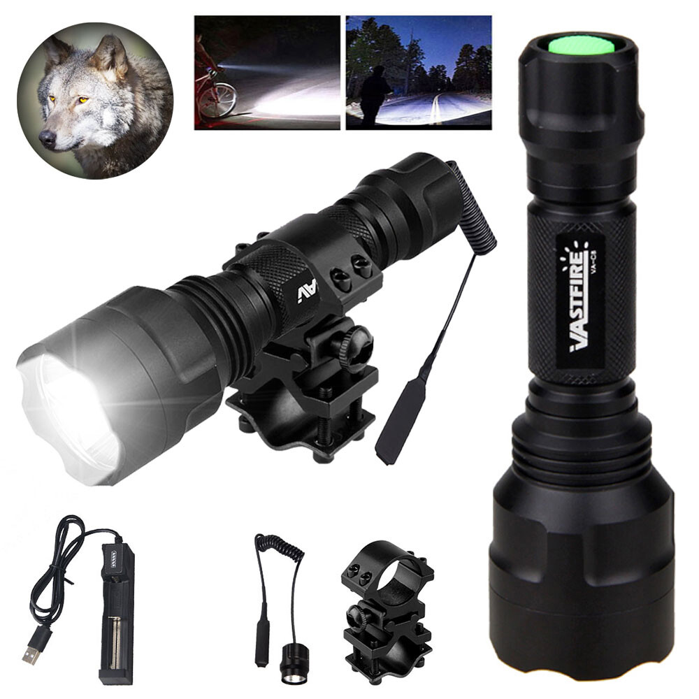 Hunting LED Flashlight Torch 800Yards Light Rifle Tactical Scope Mount 20mm Rail