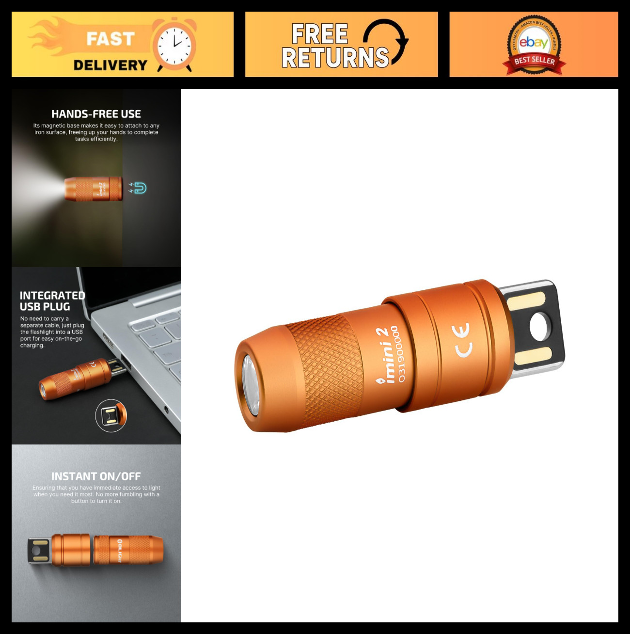Compact Rechargeable Keychain Flashlight – 50 Lumens Mini LED Light for EDC & Em