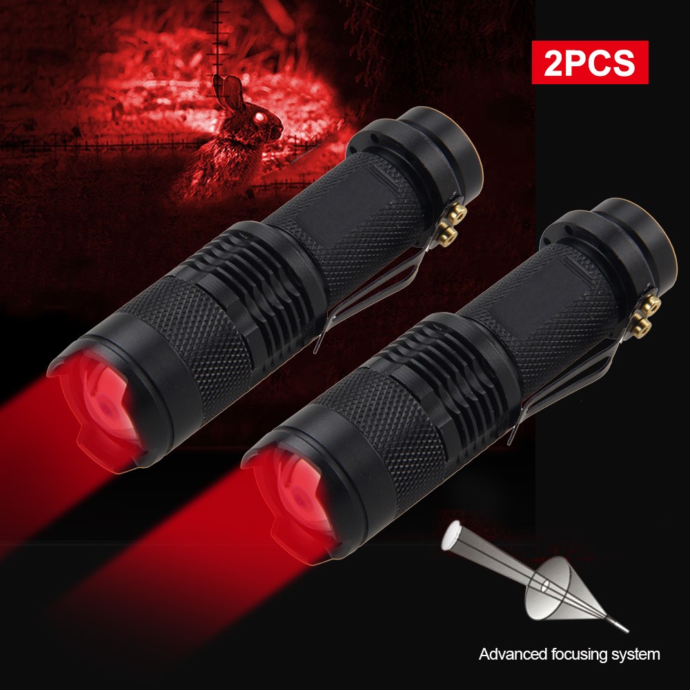 Mini LED Flashlight Pocket Clip Zoomable Torch Hunting Red/Green/White Light