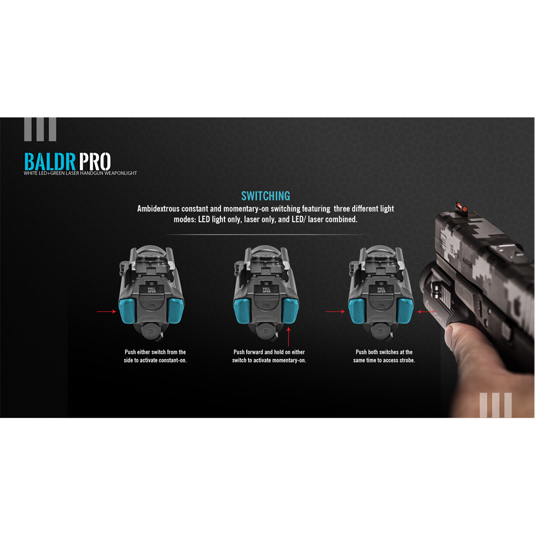 Olight Baldr Pro 1350 Lumen Pistol Flashlight with Green Laser Sight (Black)