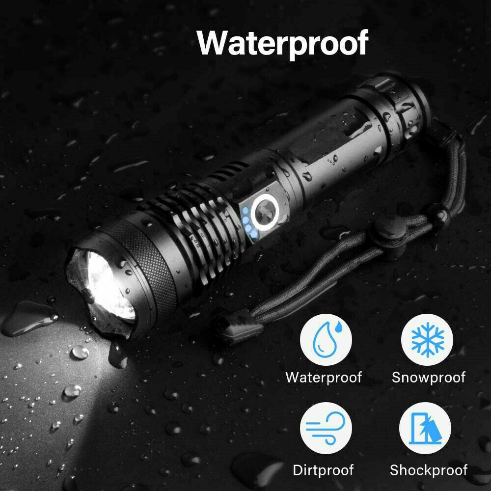 990000LM High Lumens Flashlight Super Bright Rechargeable Zoom Torch Waterproof