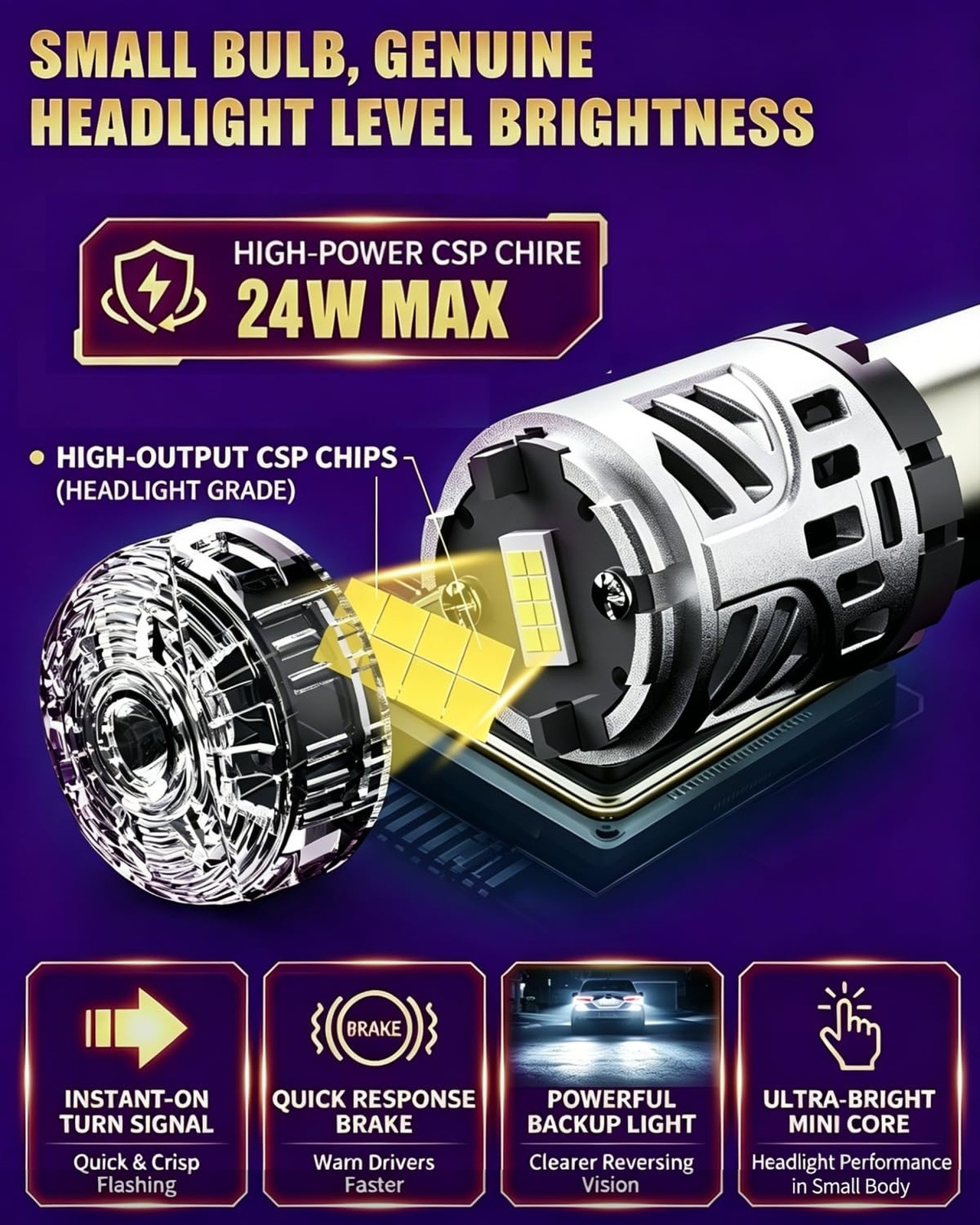 1156 LED Bulb White with Built-in Turbo Fan for Turn Signal Tail Brake DRL Pa…