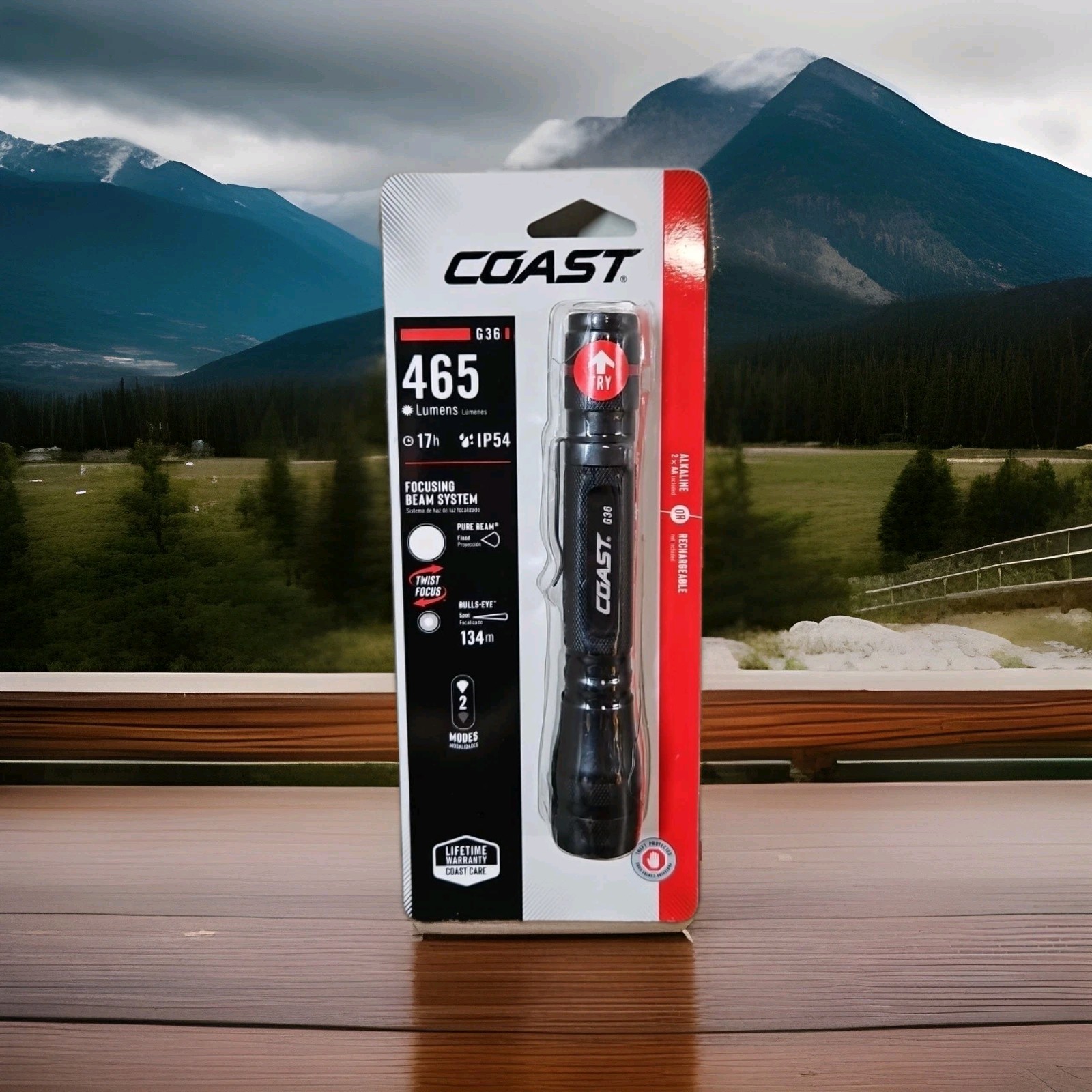Coast G36 LED Flashlight 465 Lumens IP54 Waterproof 2 x AA Batteries