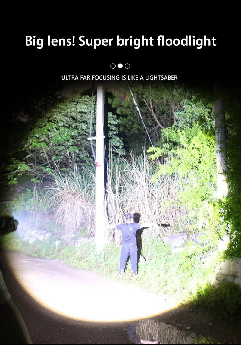 1000000LM LED Flashlight USB Digital Display IPX8 Long Lasting Camping Emergency