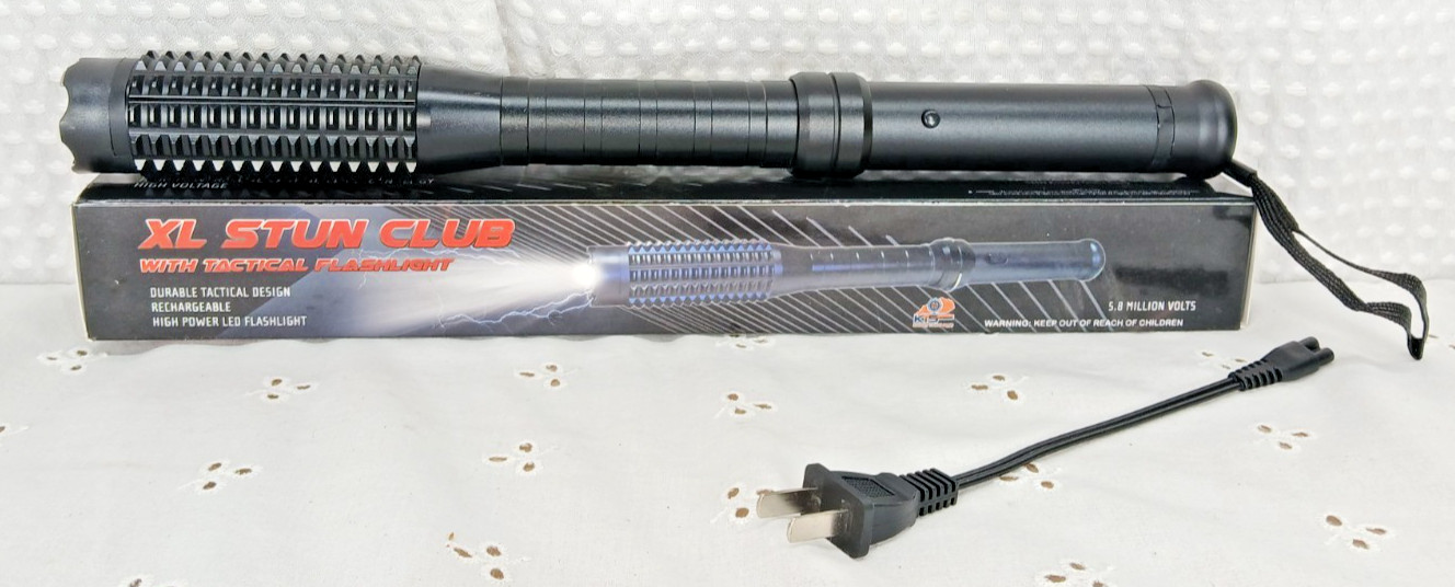 XL STUN GUN CLUB NIGHTSTICK 5.8 MILLION W/ TACTICAL LED FLASHLIGHT RECHARGEABLE