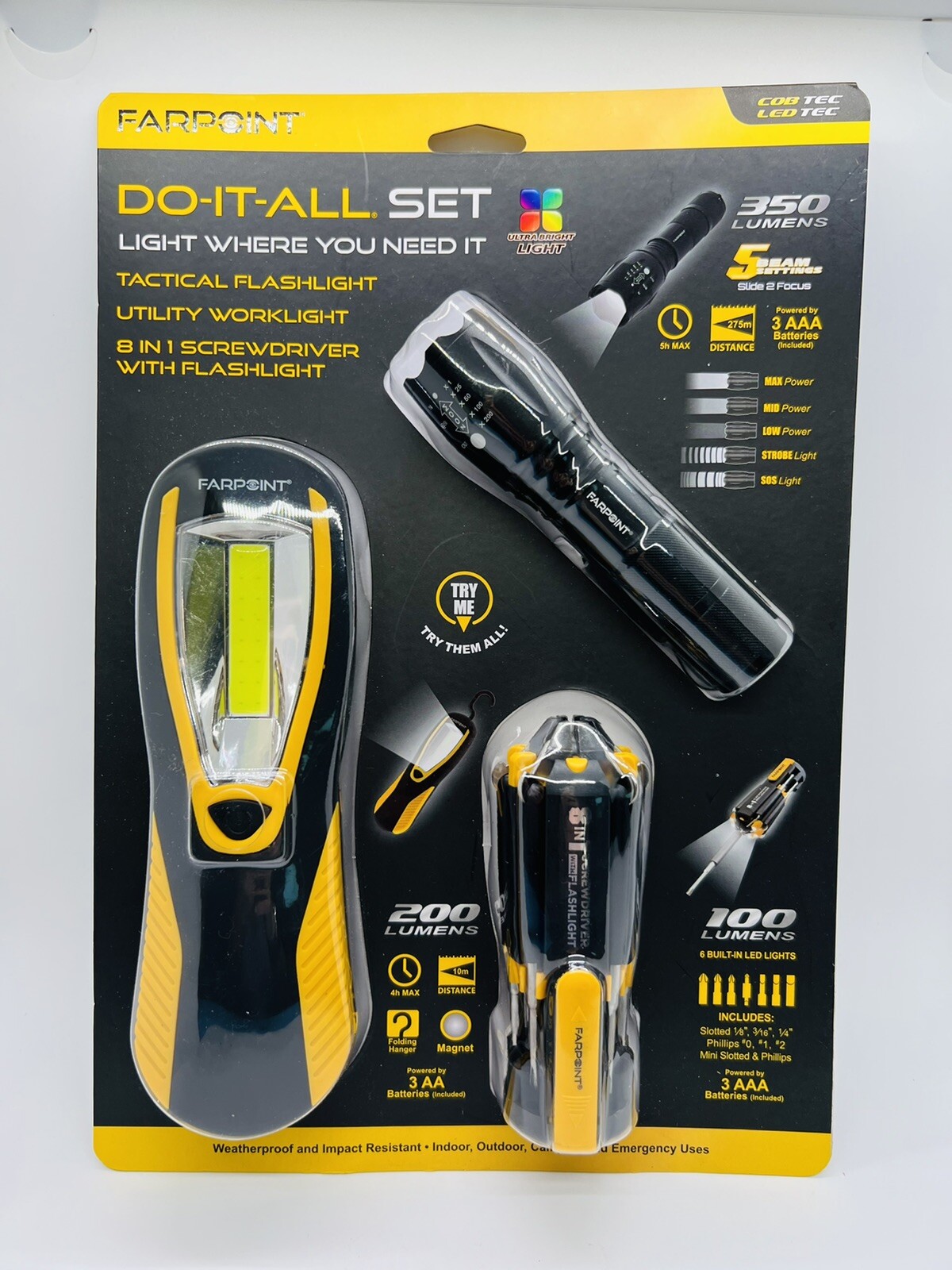 Do-It-All Set: 8 In 1 Screwdriver, Tactical Flashlight, Utility Worklight LED