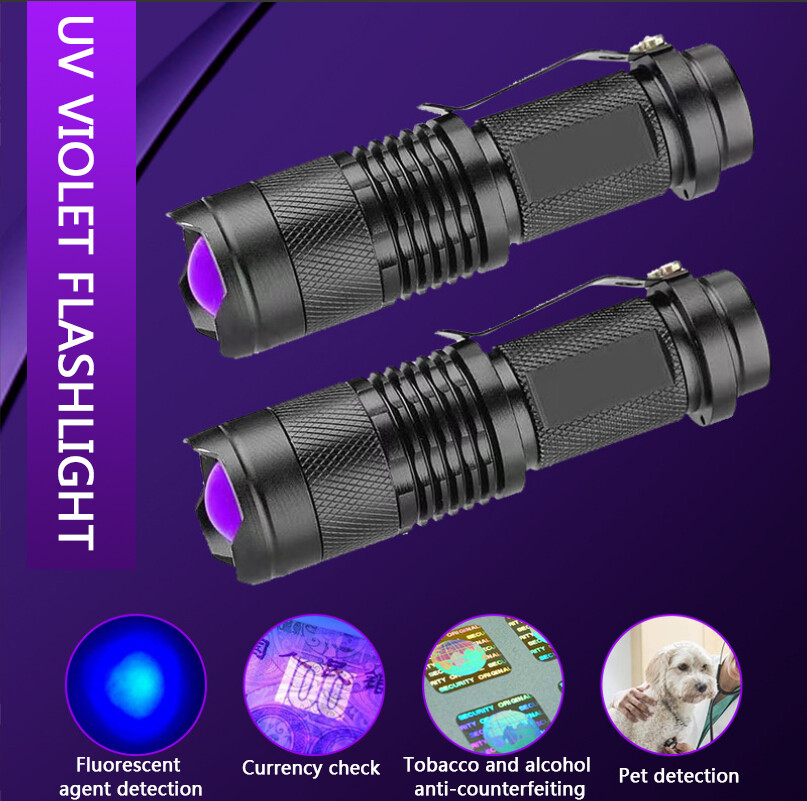Ultra Violet LED Flashlight 395nm UV Blacklight Inspection Lamp Zoom Small Torch