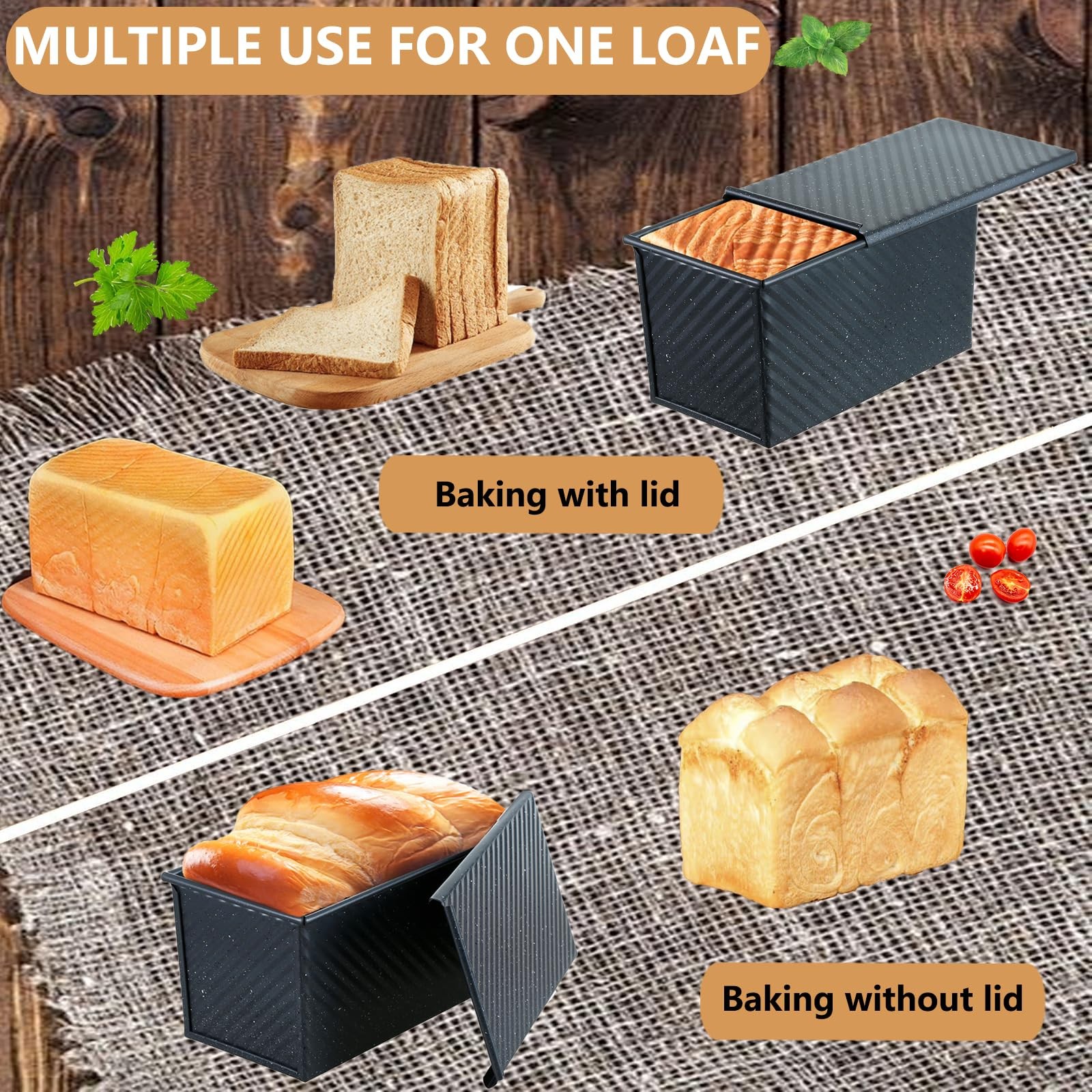 SS&CC Pullman Loaf Pan with Lid 2-Pack, 2.2lb & 1lb 1lb+2.2lb (2-Pack), Black