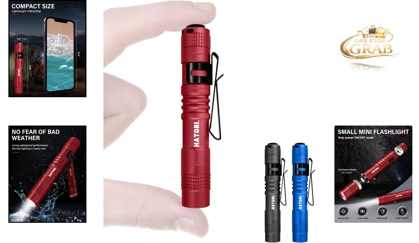 Mini LED Flashlight 150 Lumens Pocket Clip-On Aluminum Water Resistant Black