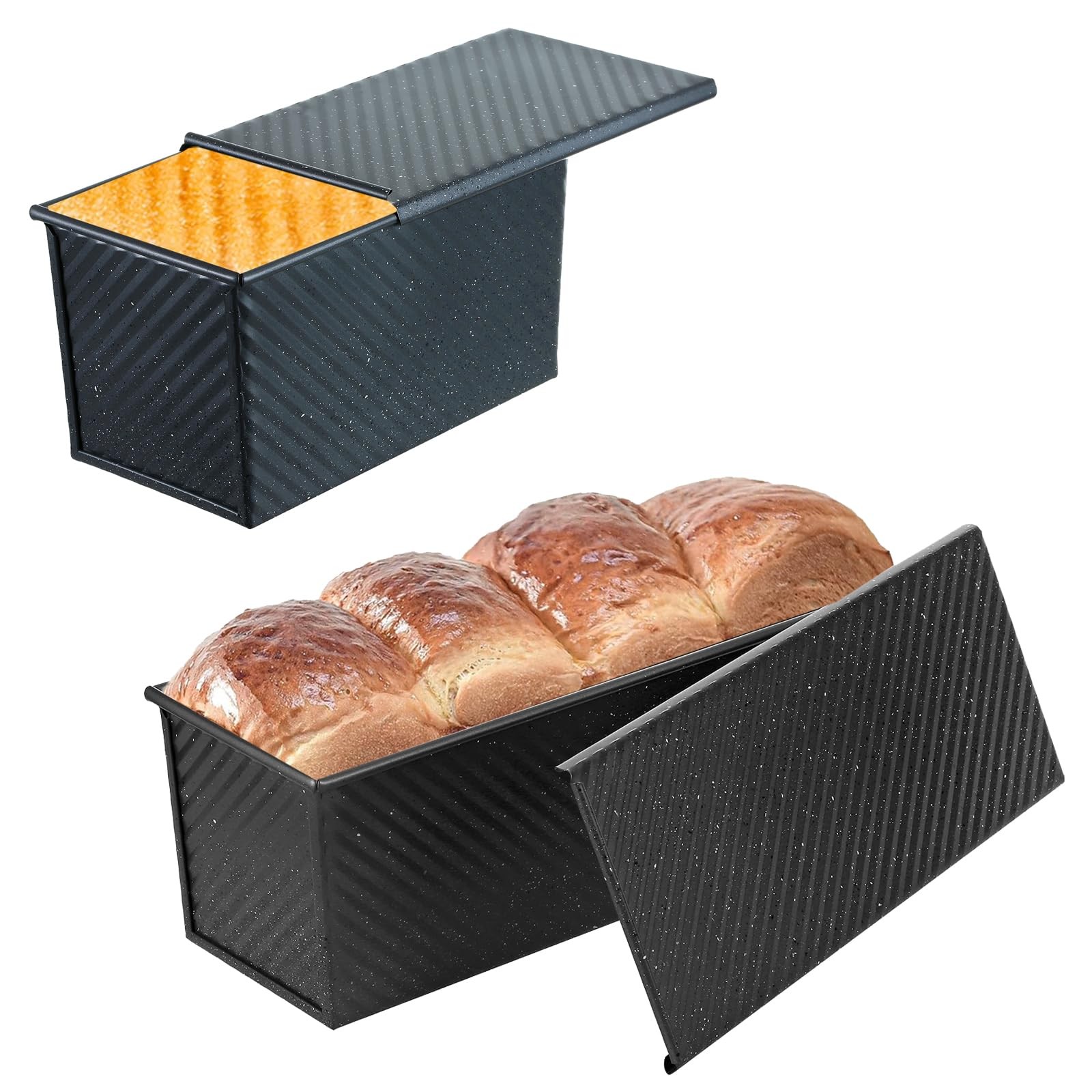 SS&CC Pullman Loaf Pan with Lid 2-Pack, 2.2lb & 1lb 1lb+2.2lb (2-Pack), Black