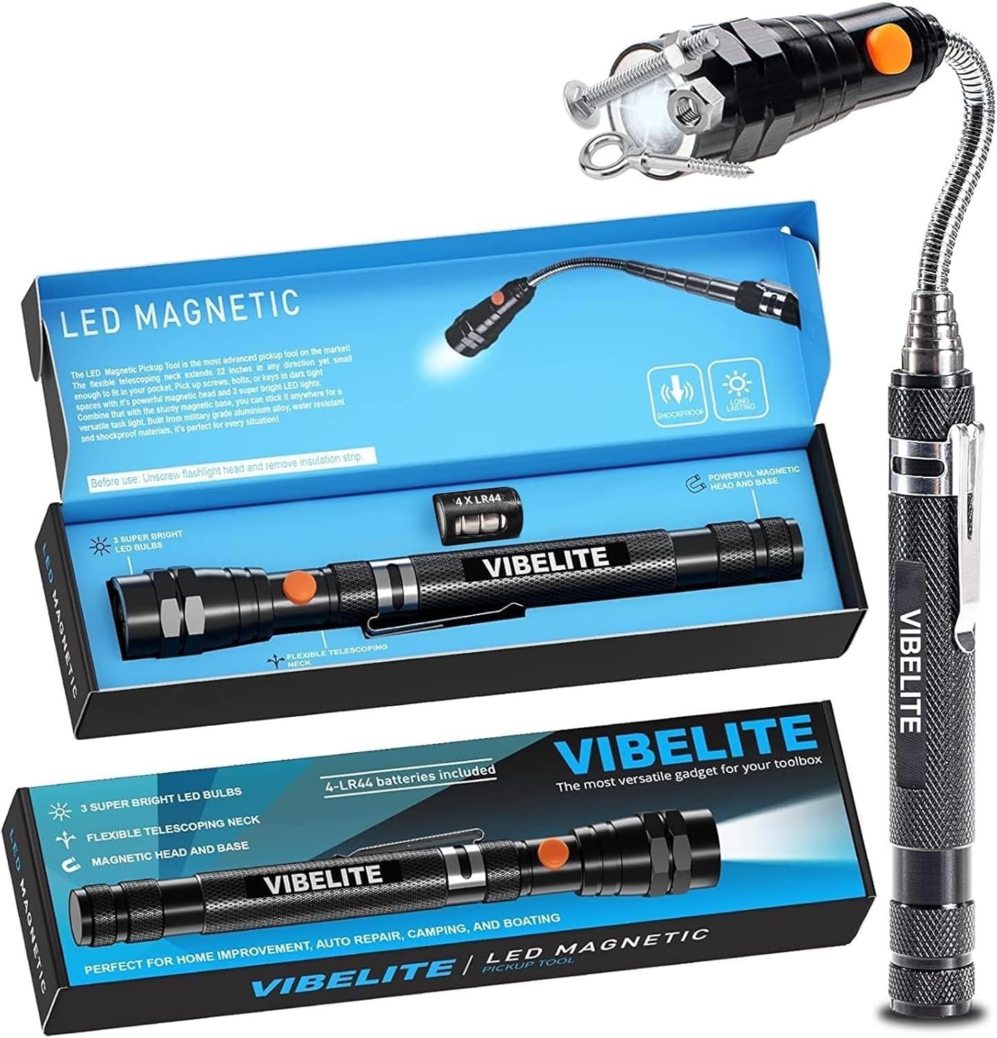 Extendable Magnetic Flashlight with Telescoping Magnet Pickup Tool-Cool Gadge…