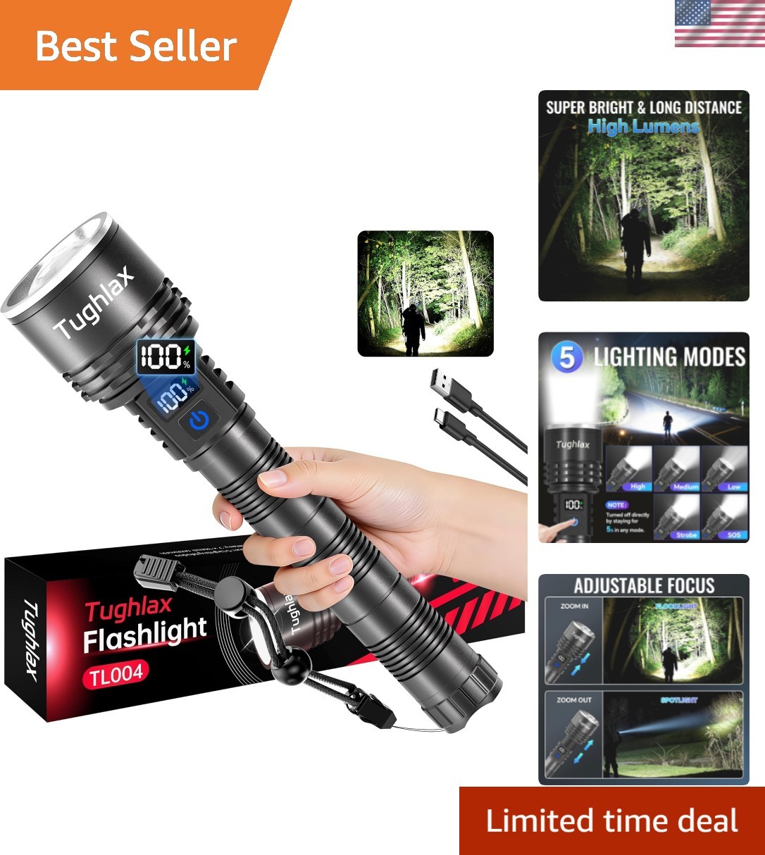 Rechargeable Flashlights High Lumens, 90,000 Lumens Super Bright LED Flashlig…